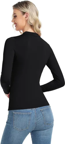 Vista 3 de Camiseta térmica básica de manga larga para mujer, ligera, con cuello alto falso, ajustada, capa suave