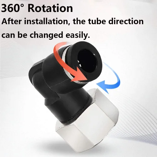 Vista 6 de 5 piezas de codo hembra neumático de 1/4 "tubo OD x 1/4" NPT rosca empujar para conectar accesorios de aire, 90 grados NPT hembra niquelado línea