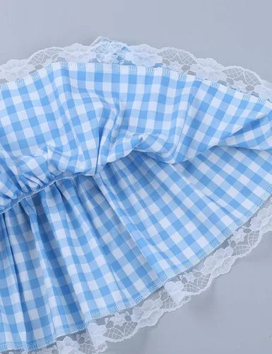 Vista 6 de iiniim Minifalda plisada con volantes de encaje a cuadros para mujeres y niñas