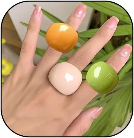 Juego de anillos coloridos de acrílico grueso de banda ancha, anillos de resina gruesos para nudillos, anillos apilables, joyería Y2K para mujeres y