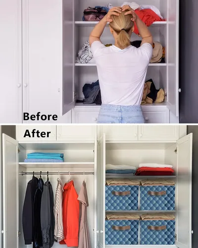 Vista 3 de Gradient Blue Large Storage Baskets Bins Modern Geometric Minimalist Fish Scale Lattice Collapsible Storage Box Laundry Organizer for Closet Shelf