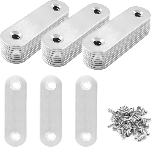 Vista 19 de Jiozermi 12 soportes rectos, soporte plano de 1.6 x 0.6 pulgadas, soporte recto de acero inoxidable, placas de unión para madera, tablero, marco