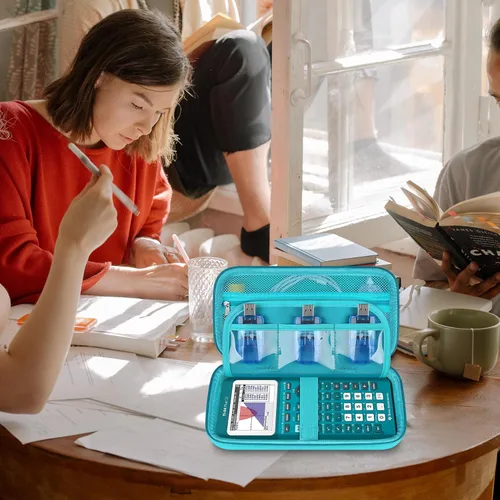 Vista 6 de Funda rígida para calculadora gráfica de color Texas Instruments TI-84 Plus CETI-84 PlusTI-83 Plus CECasio fx-9750GIII, soporte de almacenamiento