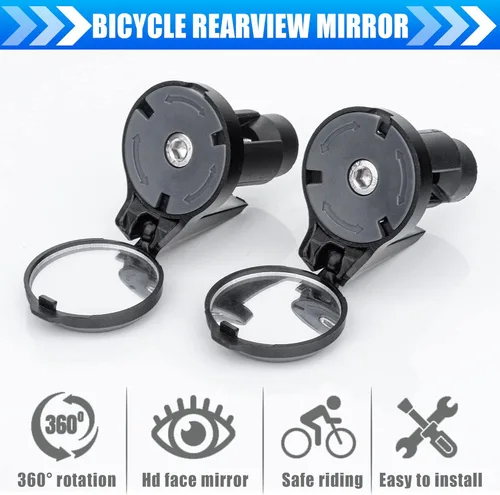 Vista 5 de Paquete de 2 espejos retrovisores para barra de bicicleta, espejo retrovisor de vidrio convexo HD ajustable para bicicleta de carretera, extremo