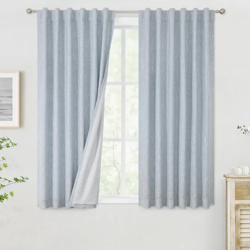 Vision Home Cortinas opacas de color azul cambray de 63 pulgadas para dormitorio, aislamiento térmico, oscurecimiento de la habitación, juego de