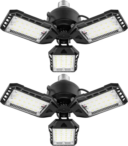 Vista 8 de Aoretic Paquete de 1 bombilla LED para garaje, 80 W, 8000 lm 6500 K, luz LED de taller con 3 paneles ajustables, luz de granero de sótano, luces