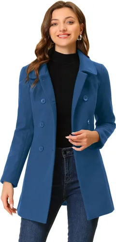 Vista 27 de Allegra K Abrigo Largo De Invierno Con Cuello Peter Pan Y Doble Botonadura Para Mujer Beige