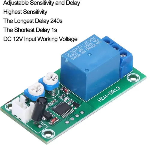 Vista 5 de Módulo de sensor de vibración, DC 12V Sensibilidad Interruptor de retardo de tiempo DIY alta sensibilidad Módulo de alarma