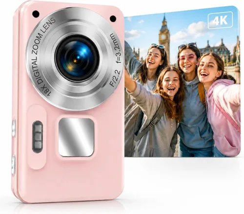 Cámara digital rosa GIEDYU para adolescentes: 4K tiene 4 veces la cantidad de píxeles de 1080P | 4K UHD Video & 64MP Photos Preserve More Detail for