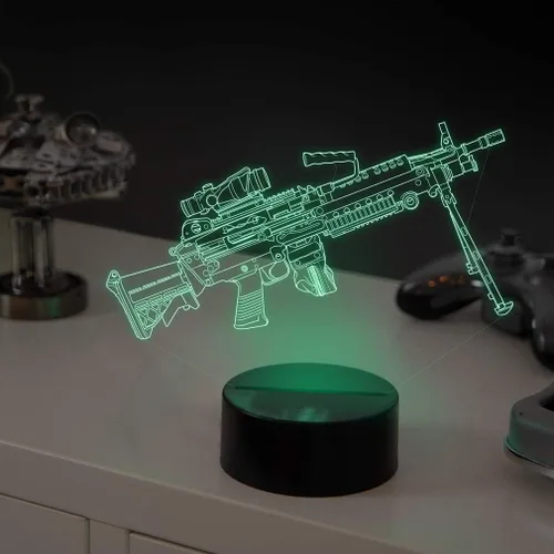 Vista 5 de Creativa 3D ametralladora luz nocturna USB alimentada por USB Control remoto Decoración LED Escritorio de mesa ilusión óptica lámpara 3D 7/16