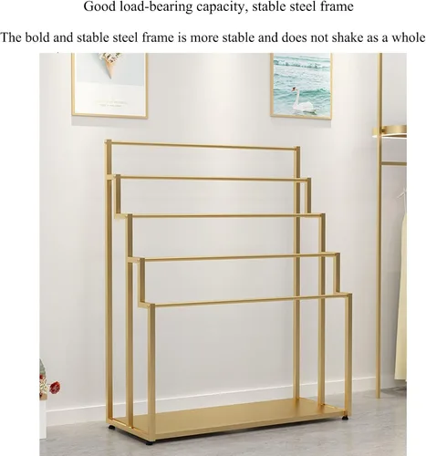 Vista 3 de Soporte de exhibición de bufanda de metal, dorado, antideslizante, varillas colgantes de 5 capas, 23.6-59.1 in