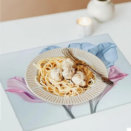 Vista 6 de Abstract Blue Tulip Floral Placemats Set of 6 Resistant Table Mats Washable Place Mats for Dinner Party Table Decoration