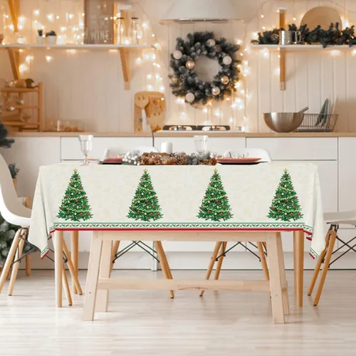 Vista 5 de Gatherfun Decoraciones de mesa de Navidad, mantel desechable de árbol de Navidad, mantel rectangular de plástico impermeable para suministros