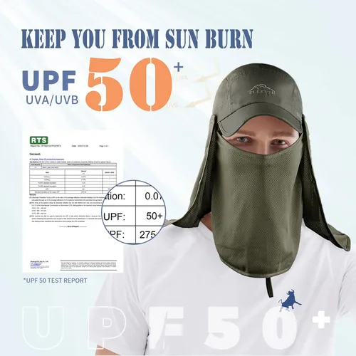 Vista 2 de ELLEWIN Sombrero de sol al aire libre para hombres y mujeres UPF 50+ sombrero de pesca UV con solapa de cuello cubierta para protección solar