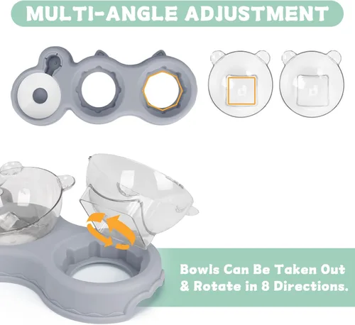 Vista 3 de Cuencos triples para comida y agua, cuencos elevados de plástico para gatos con botella de agua automática y tapete impermeable para gatos y perros