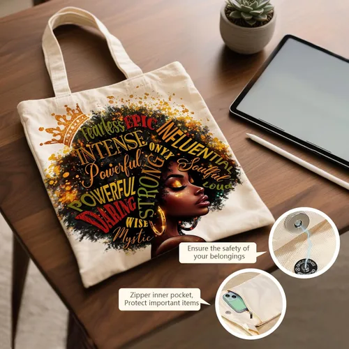 Vista 5 de Bolsa de lona estética para mujer, con cierre magnético a presión y bolsillo interior con cremallera, bolsa reutilizable