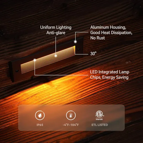 Vista 5 de LEONLITE 5W/4W/3W Luz de escalones LED regulable de bajo voltaje de 5CCT para exteriores, iluminación de escalones exteriores de 9 pulgadas, luz