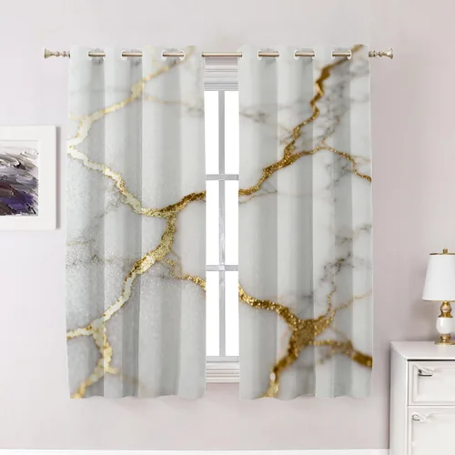 Vista 129 de Cortinas opacas de mármol abstracto blanco y gris para ventanas, cenefas opacas de poliéster multicapa para cocina, paquete de 2 unidades, 26 x 24