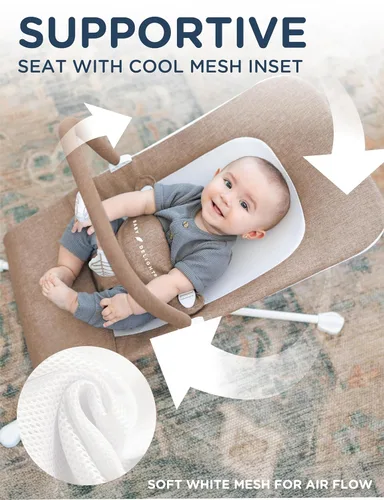 Vista 3 de Baby Delight Highland Baby Bouncer Infantil 0 – 6 meses Reclinación de 3 posiciones Tweed moca
