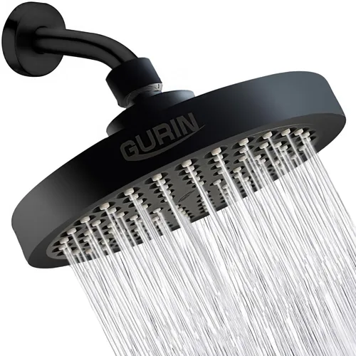 Vista 7 de Cabezal de ducha de alta presión Gurin. Lujosa alcachofa de ducha para baño con acabado de níquel cepillado, ángulos ajustables, difusores