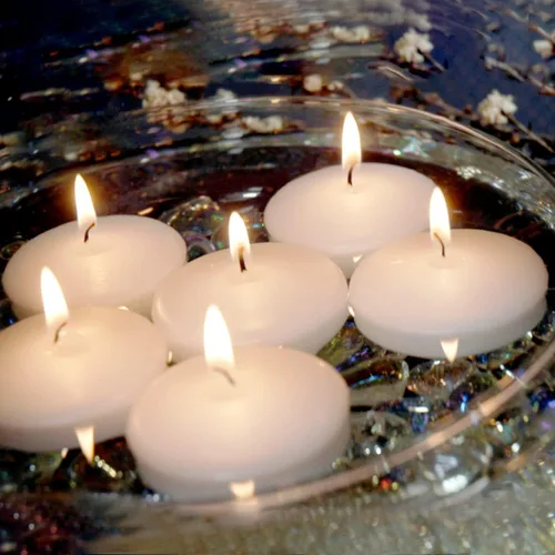 Vista 4 de Velas flotantes blancas de 6 horas, velas de cera de agua de piscina pequeñas sin perfume de 2 pulgadas para jarrón cilíndrico, centro de mesa