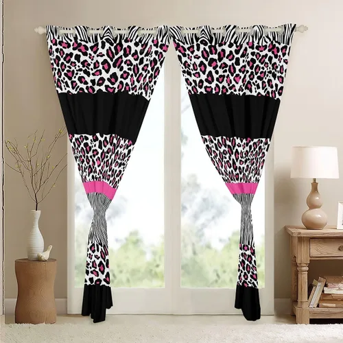 Vista 31 de Feelyou Cortinas opacas con estampado de leopardo de 30% a 50%, cortinas de oscurecimiento con estampado de guepardo para dormitorio, para niños