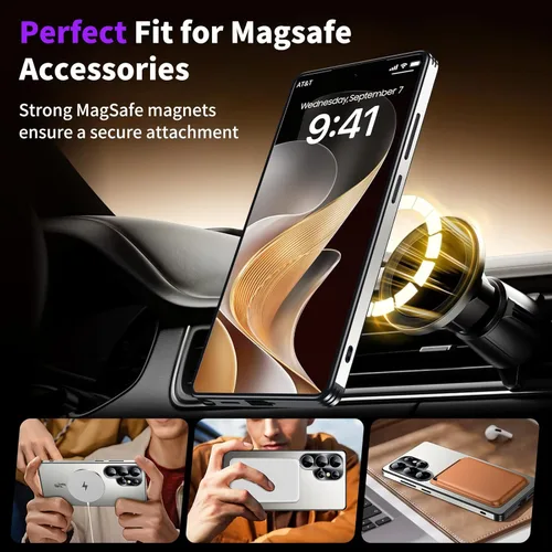 Vista 6 de Funda para Galaxy S24 Ultra, apta para MagSafe, compatible con Samsung S24 Ultra, color plateado