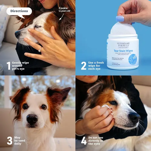 Vista 5 de Veterinary Formula Smart Coat Complex Toallitas para ojos y cara para perros y gatos, 100 unidades – Elimina suavemente las manchas de lágrimas