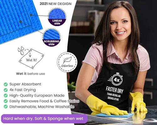 Vista 4 de [Paquete de 12 + 1 esponja para plato] Paños de cocina suecos 100% naturales biodegradables para cocina, sin decoloración, sin olor, esponja