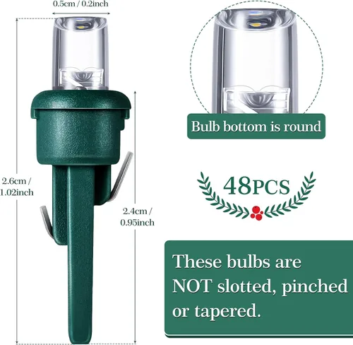 Vista 2 de Honoson 48 bombillas LED de invierno de 0.197 pulgadas de repuesto, gran angular, bombillas LED de invierno, cadena de repuesto, guirnalda de luces