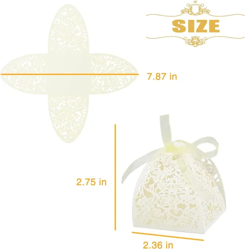 Vista 3 de Cajas de dulces de rosas cortadas con láser, cajas de regalo GOLF 70 unidades, cajas de regalo para despedida de soltera, cumpleaños, eventos, Beige