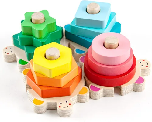 WOOD CITY Juguetes apilables para niños pequeños de 1 a 3 años, clasificador de formas Montessori, juguetes para bebés de 12 a 18 meses,