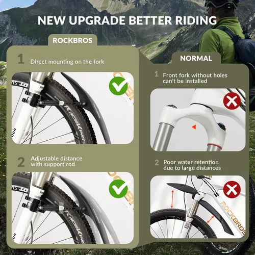 Vista 5 de ROCKBROS Guardabarros de bicicleta ajustables para bicicleta de 26"/27.5"/29" de bicicleta de montaña, protectores de barro universales delanteros