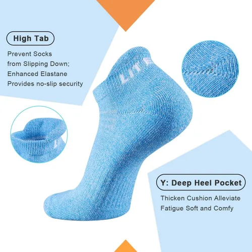 Vista 4 de LITERRA - Calcetines de tobillo para mujer, 6 pares de calcetines deportivos de corte bajo acolchados