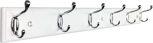 Vista 21 de Perchero de pared con 5 ganchos plateados de madera, 17.3’’, Ganchos resistentes para colgar ropa, sombrero, mochila, etc., Gran decoración moderna