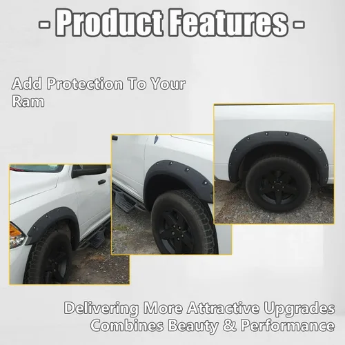 Vista 5 de KUAFU Guardabarros compatibles con Dodge Ram 1500 Classic 2009-2023 estilo de remache de bolsillo, protector de rueda con textura negra delantera