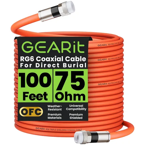 Vista 12 de GEARit Cable coaxial para entierro directo (40 pies) RG6 70 ohmios RF impermeable subterráneo en la pared con funda de goma, Internet de alta