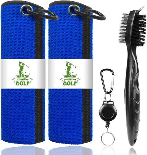 Vista 17 de Toallas de Golf Atractivas, Toallas de Microfibra con Patrón Gofre - Cepillo de Palos de Golf con Limpieza (2 Toalla Negra + Cepillo Negro)