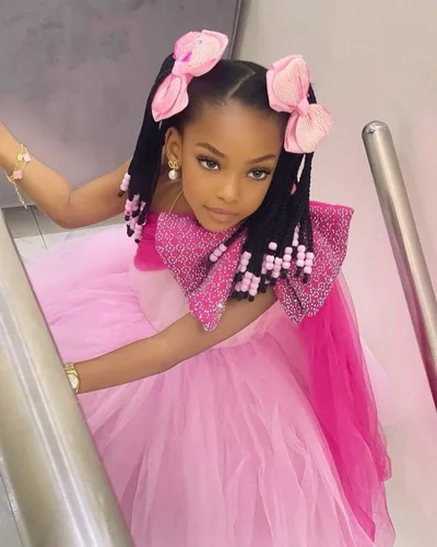 Vista 5 de Extensión de cola de caballo para niños con cuentas, caja de trenzas, extensiones de cabello sintético con lazos de protección, peinado fácil