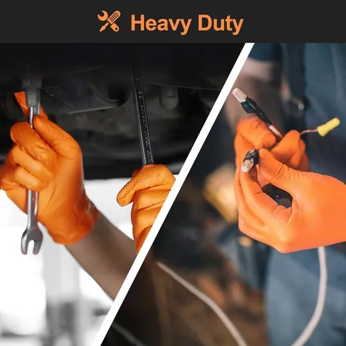 Vista 8 de TitanFlex Heavy Duty Orange Industrial Nitrile Gloves with Raised Diamond Texture, Latex Free (6mil/8mil)