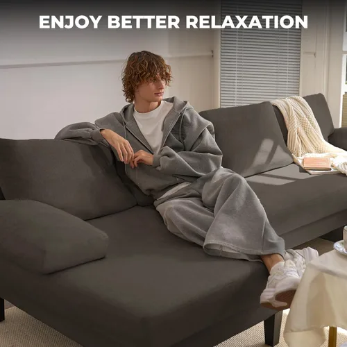 Vista 8 de Sofá modular en forma de U para sala de estar, sofá modular moderno con diván doble, sofá cama clásico para apartamento, marrón oscuro