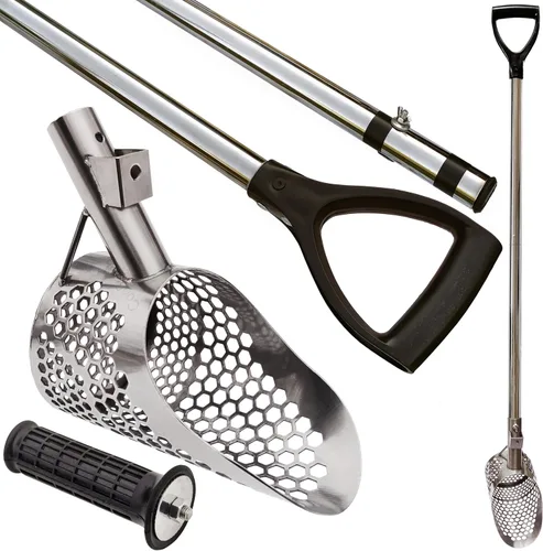 Vista 12 de CooB Juego de cuchara de arena para playa, herramienta de detección de metales, pala de acero inoxidable para detección de metales, palo de mango