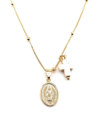 Vista 7 de Cross Necklace 18k Gold Plated Miraculous Medal 18 Inches Chain Medalla Virgen de la Milagrosa