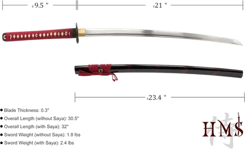 Vista 5 de HMS Espada samurai wakizashi japonesa, Oda Nobunaga Tsuba, forjada a mano, acero al carbono 1045, templado con calor, espiga completa, afilada