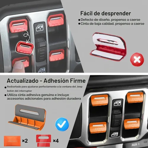 Vista 6 de DIAMOOKY 4 piezas de cubiertas de botón de interruptor de ventana de metal mejoradas compatibles con Jeep Wrangler JL JLU 2018-2026 y Gladiator JT