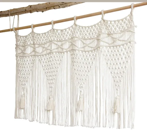 Vista 6 de Flber Cenefa de macramé para ventana, cocina, cortina de macramé, divisor de puerta, decoración bohemia para el hogar, habitación, 43 pulgadas