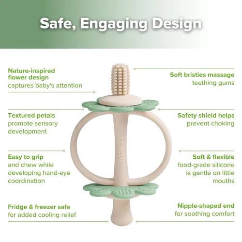 Vista 5 de haakaa Juguetes de dentición de bebé de silicona, extremo en forma de pezón para masaje de encías, cabezal de cepillo de dientes de bebé de 360°