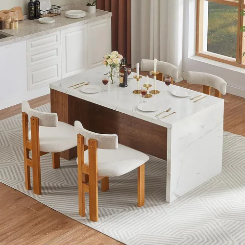 Vista 10 de ONBRILL Mesa completa de mesa de isla de cocina de 61 x 31 pulgadas con espacio de almacenamiento, toma de corriente y luces LED, mesa de comedor