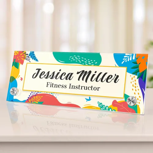 Vista 53 de Placa de identificación personalizada para escritorio, decoración de oficina de acrílico transparente con diseño de flores, decoraciones
