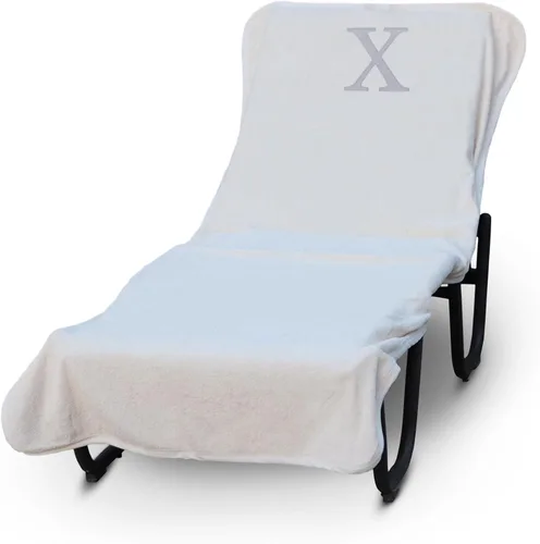 Vista 65 de Funda de lujo para tumbona de piscina con monograma de Hotel y Spa, bordado con letras en bloque - Extra absorbente 100% algodón turco - Rizo suave